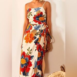 FARM Rio White Pineapple Flowers midi dress